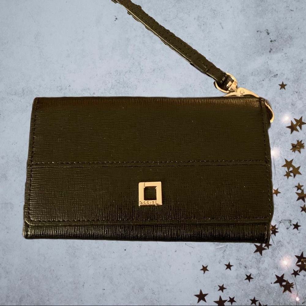 Lodis Black Snap Closure Wristlet w/Zip Pocket